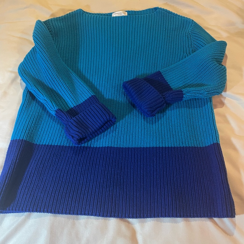 Jones New York Sport Vibrant Blue Knit Colorblock Sweater, Size‎ Medium
